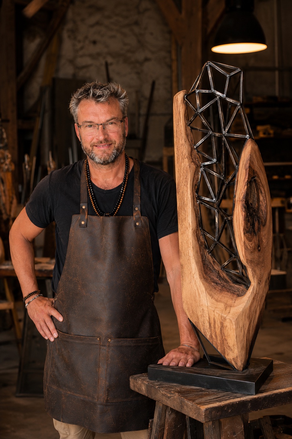 L'artisan et l'une de ses créations sur mesure